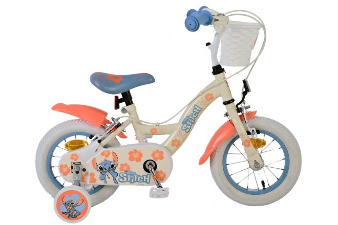 Disney Stitch Børnecykel - Piger - 12 tommer - To håndbremser - Cream Coral Blue