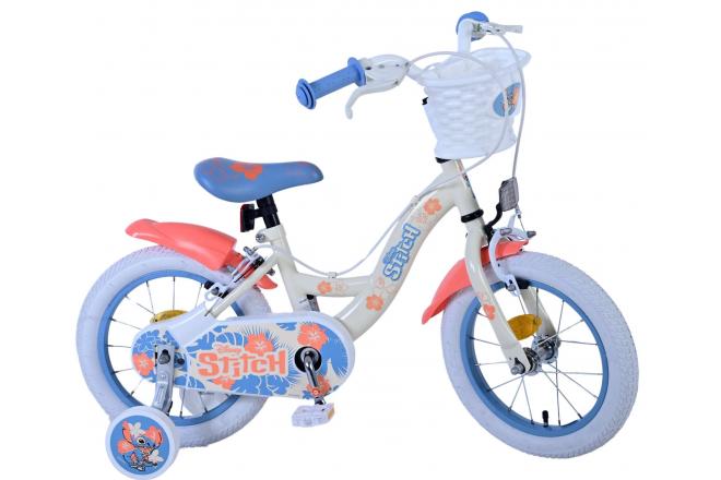 Disney Stitch Børnecykel - Piger - 14 tommer - Creme koralblå - To håndbremser