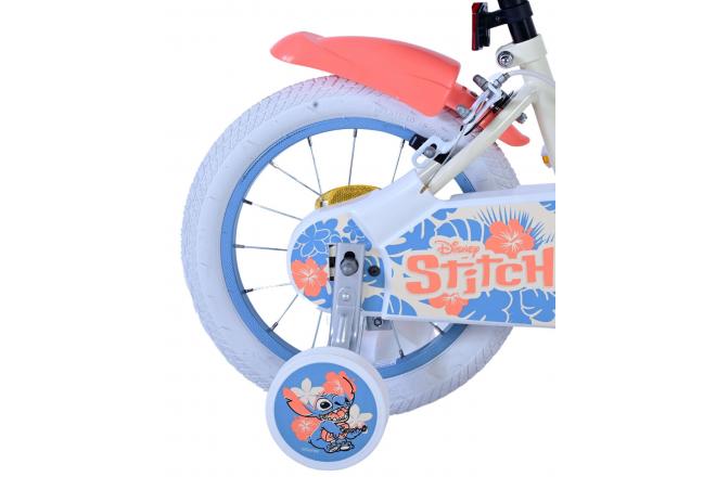 Disney Stitch Børnecykel - Piger - 14 tommer - Creme koralblå - To håndbremser