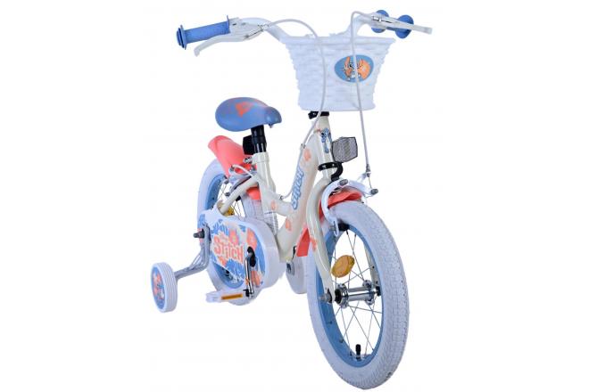 Disney Stitch Børnecykel - Piger - 14 tommer - Creme koralblå - To håndbremser