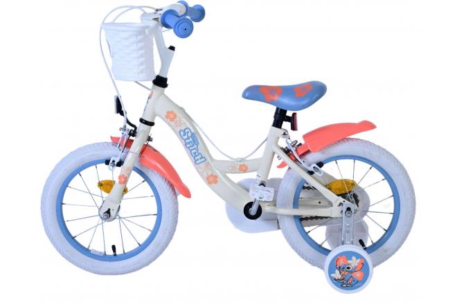 Disney Stitch Børnecykel - Piger - 14 tommer - Creme koralblå - To håndbremser