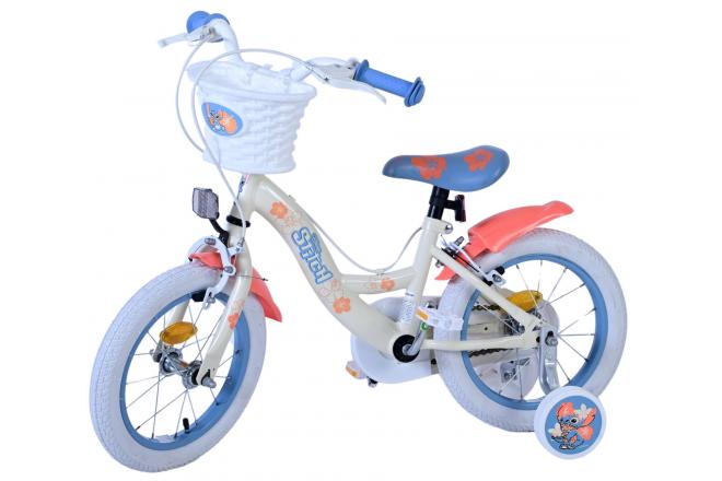 Disney Stitch Børnecykel - Piger - 14 tommer - Creme koralblå - To håndbremser