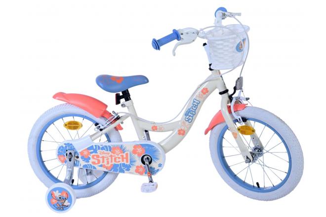 Disney Stitch Børnecykel - Piger - 16 tommer - Creme koralblå - To håndbremser