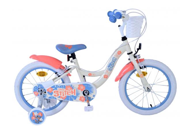 Disney Stitch Børnecykel - Piger - 16 tommer - Creme koralblå - To håndbremser