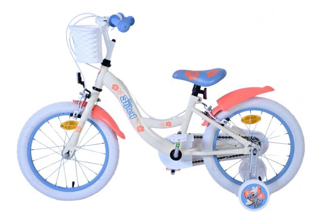 Disney Stitch Børnecykel - Piger - 16 tommer - Creme koralblå - To håndbremser