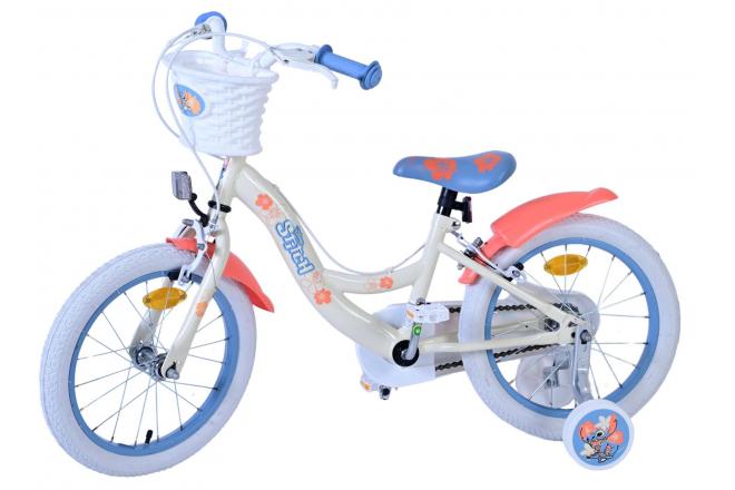 Disney Stitch Børnecykel - Piger - 16 tommer - Creme koralblå - To håndbremser